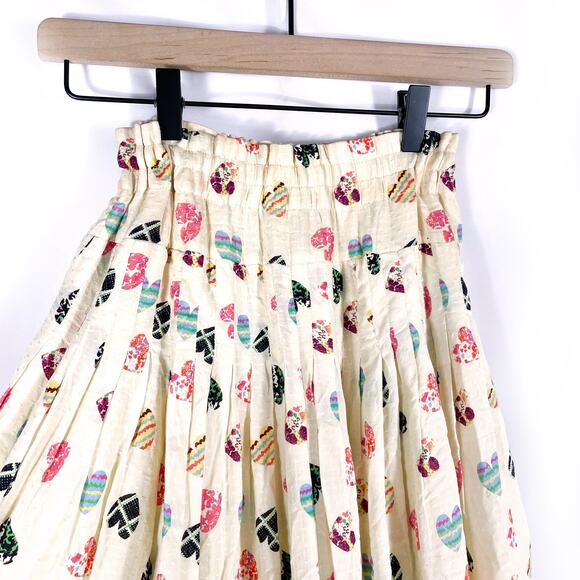 Hofmann Copenhagen Elina Heart Print Skirt Yellow Pleated‎ Elastic Waist Sz 2 - Picture 7 of 14